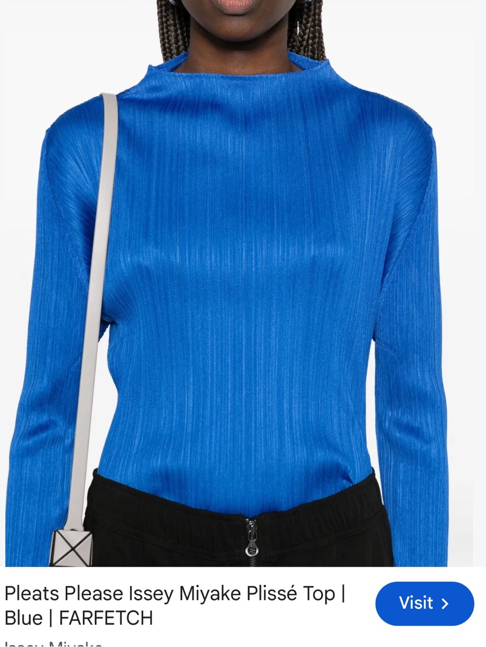Issey Miyaki PLEATS PLEASE-  Mock Neck Long-Sleeve Top in Blue